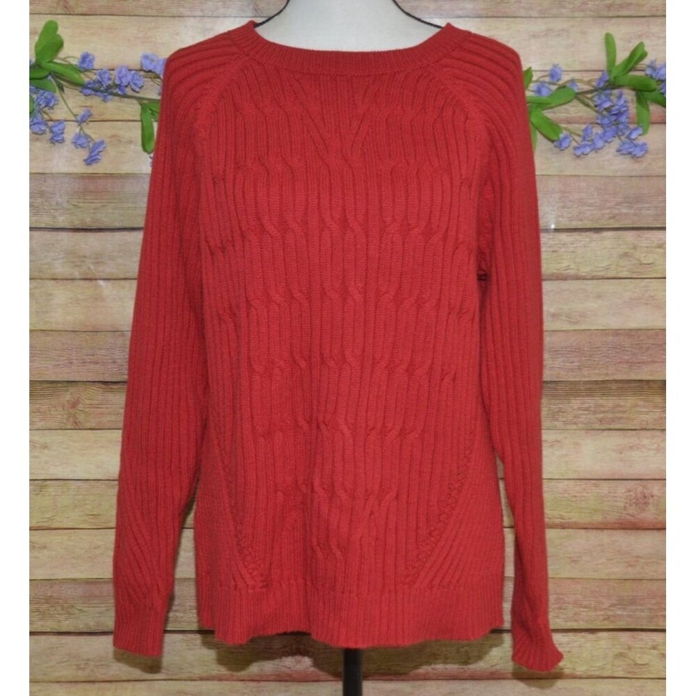 J. Jill Ladies Red Long Sleeve Pullover Cable Knit Sweater Size M Casual Stretch